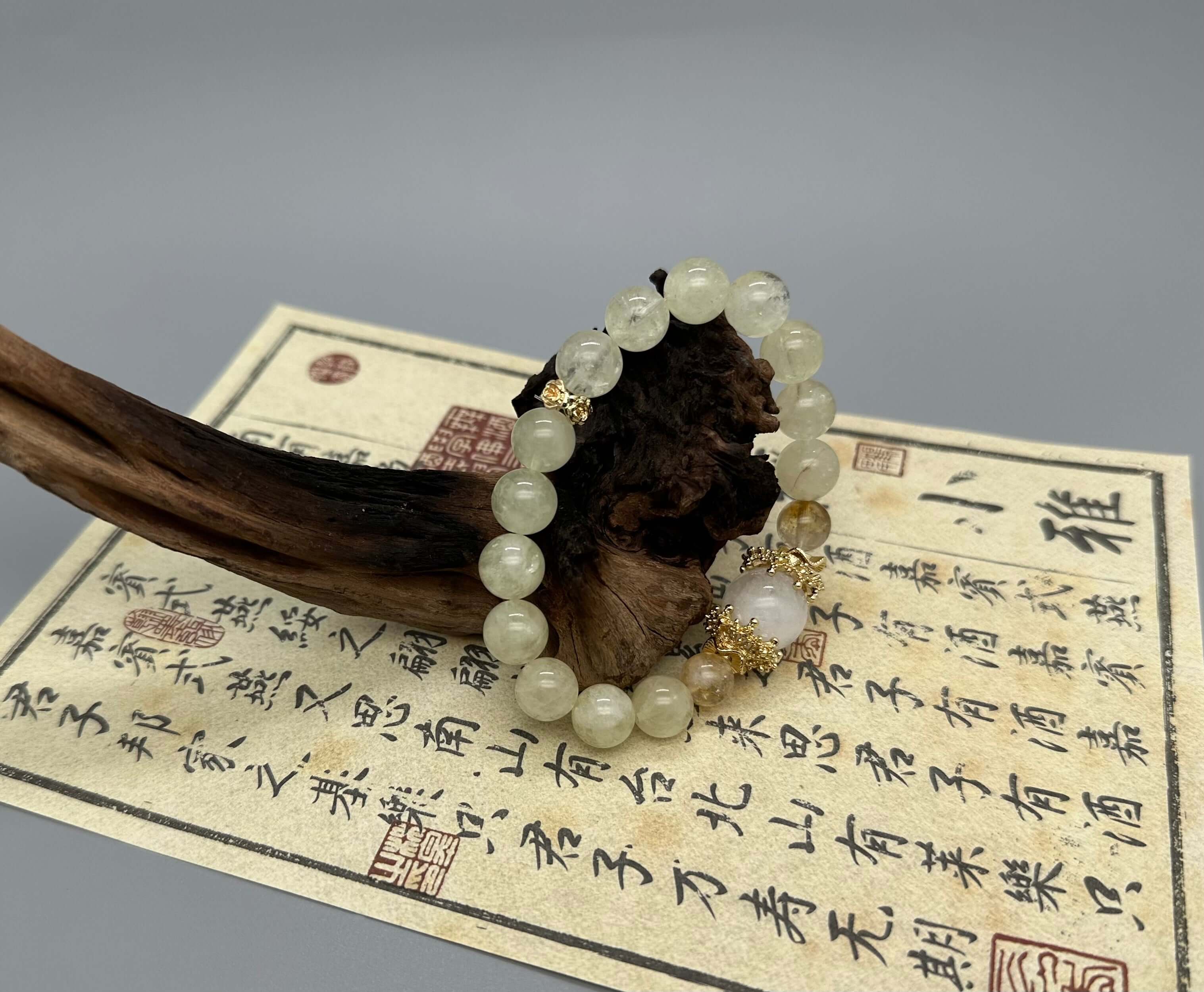 Armband aus Zitronenquarz, weißem Phantomquarz und gelbem Quarz – Freude, Klarheit und Fülle