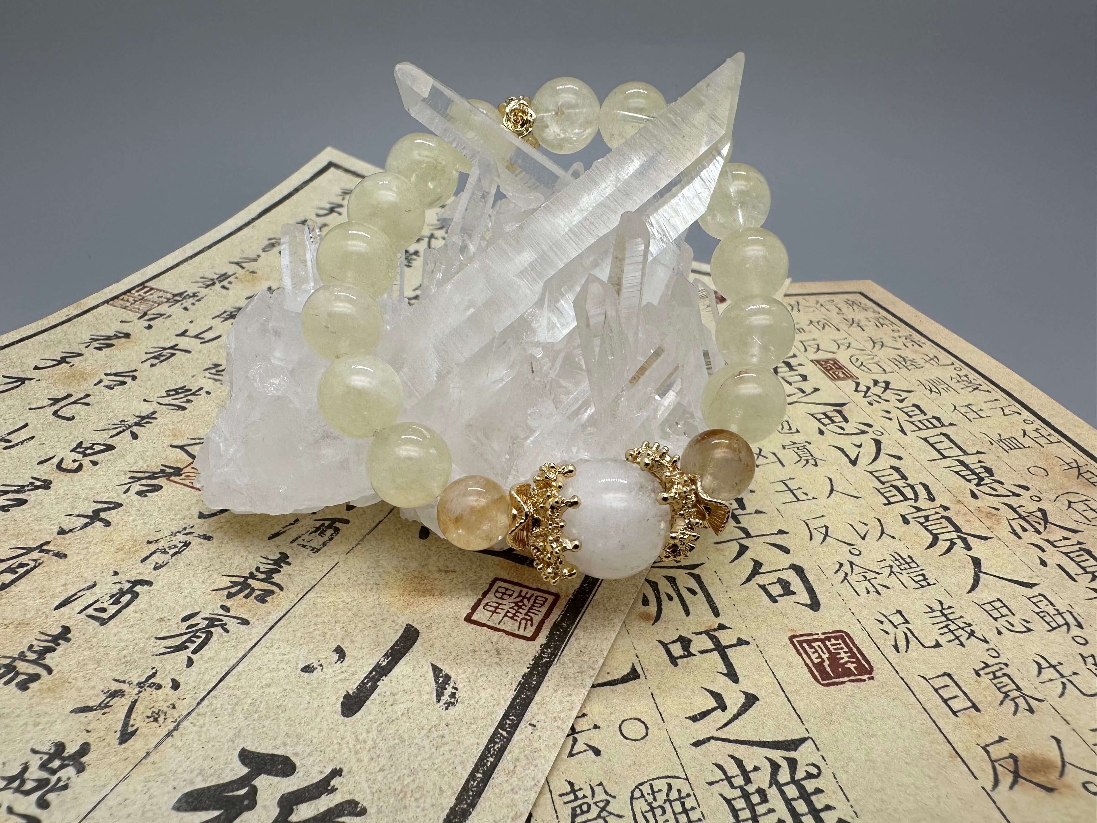 Armband aus Zitronenquarz, weißem Phantomquarz und gelbem Quarz – Freude, Klarheit und Fülle