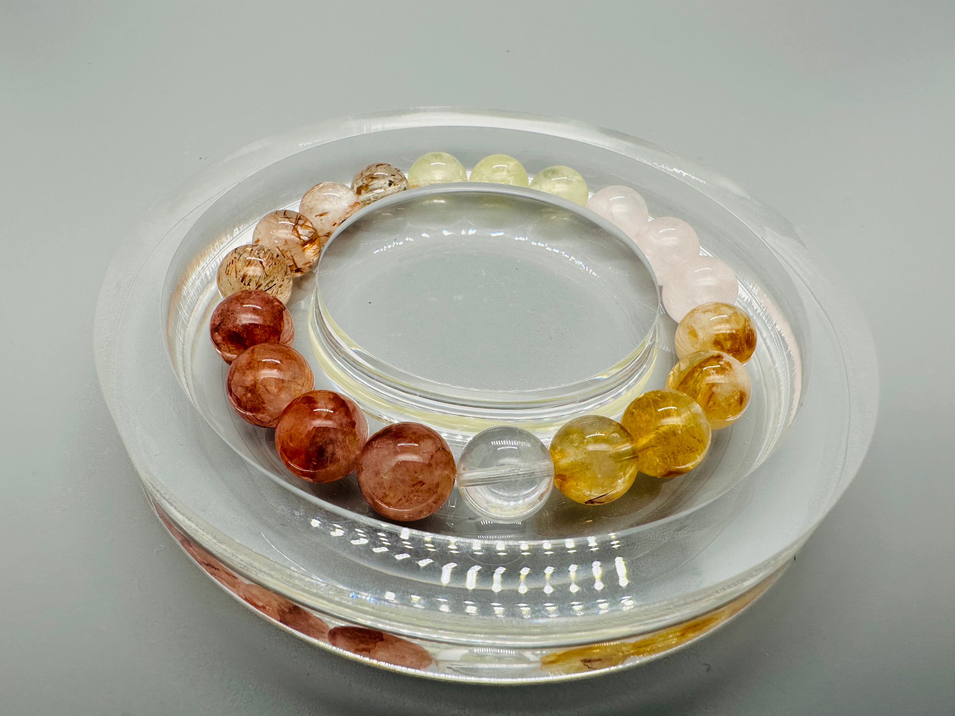 Armband mit Super Seven, Rosenquarz, Citrin und gelbem Quarz