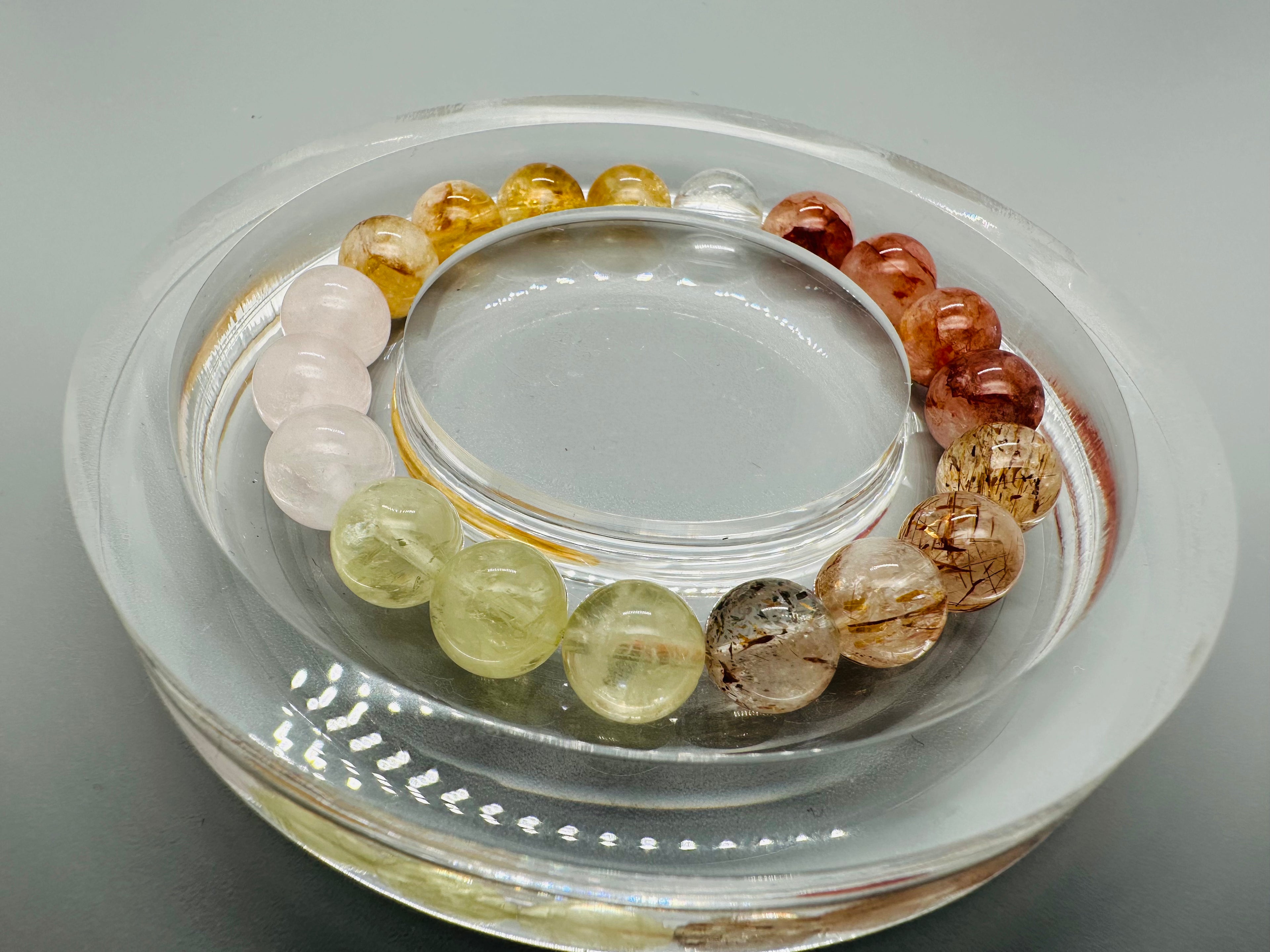 Armband mit Super Seven, Rosenquarz, Citrin und gelbem Quarz