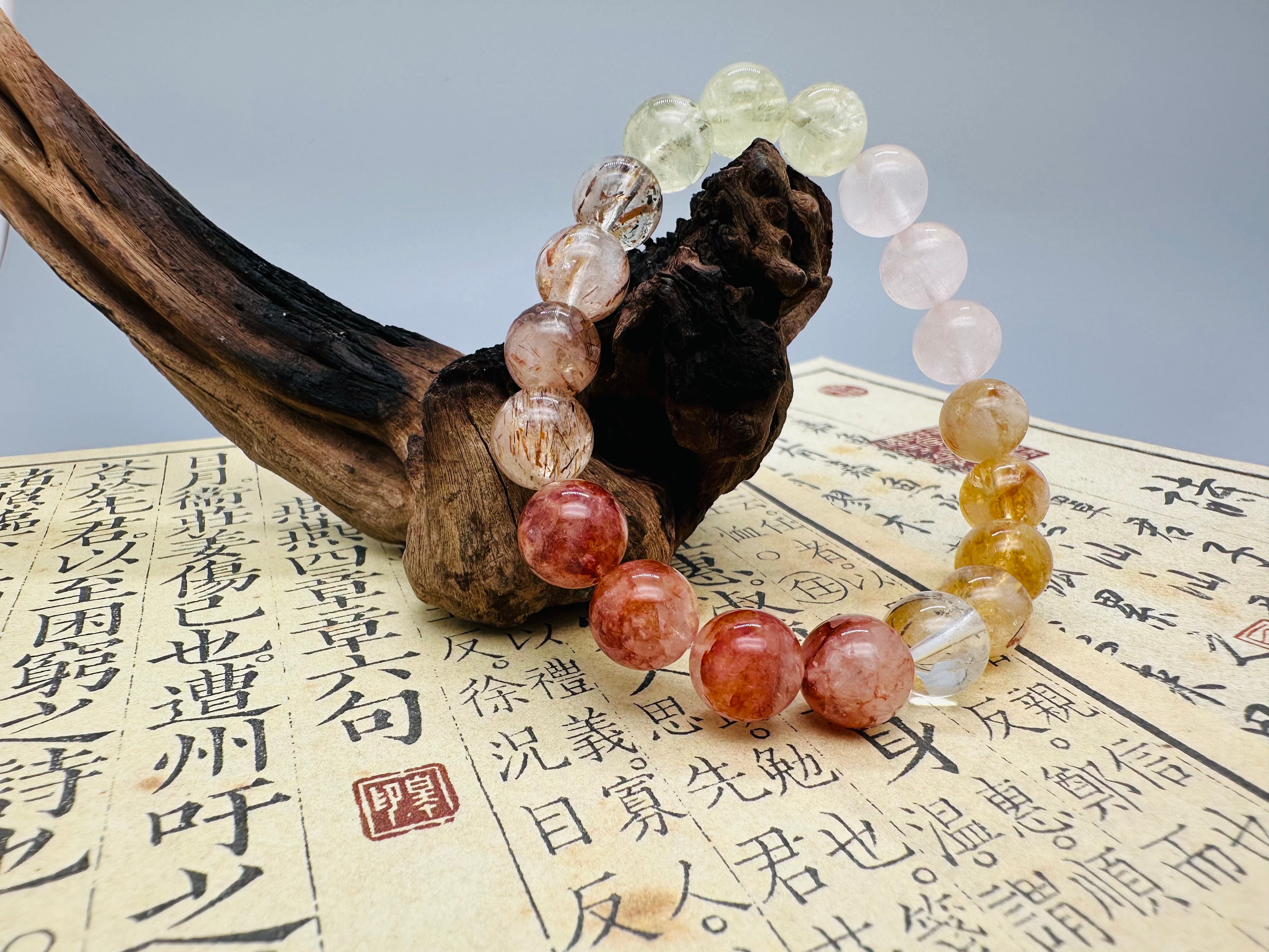 Armband mit Super Seven, Rosenquarz, Citrin und gelbem Quarz