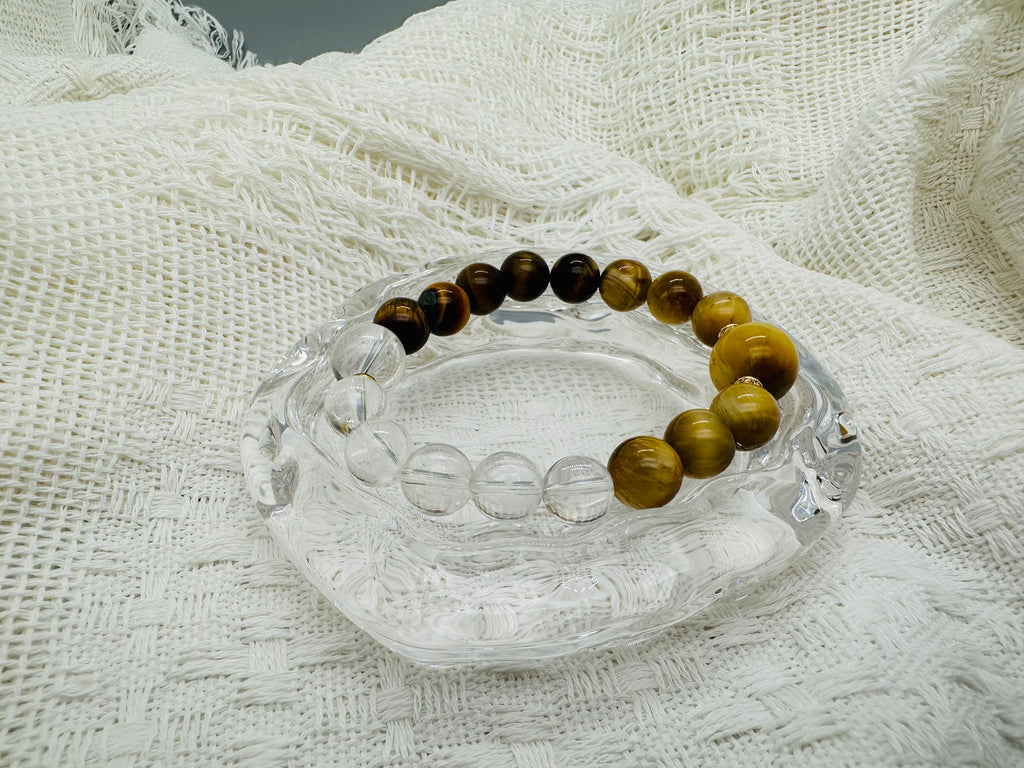 Energiearmband aus Gelbem Tigerauge & Klarem Bergkristall