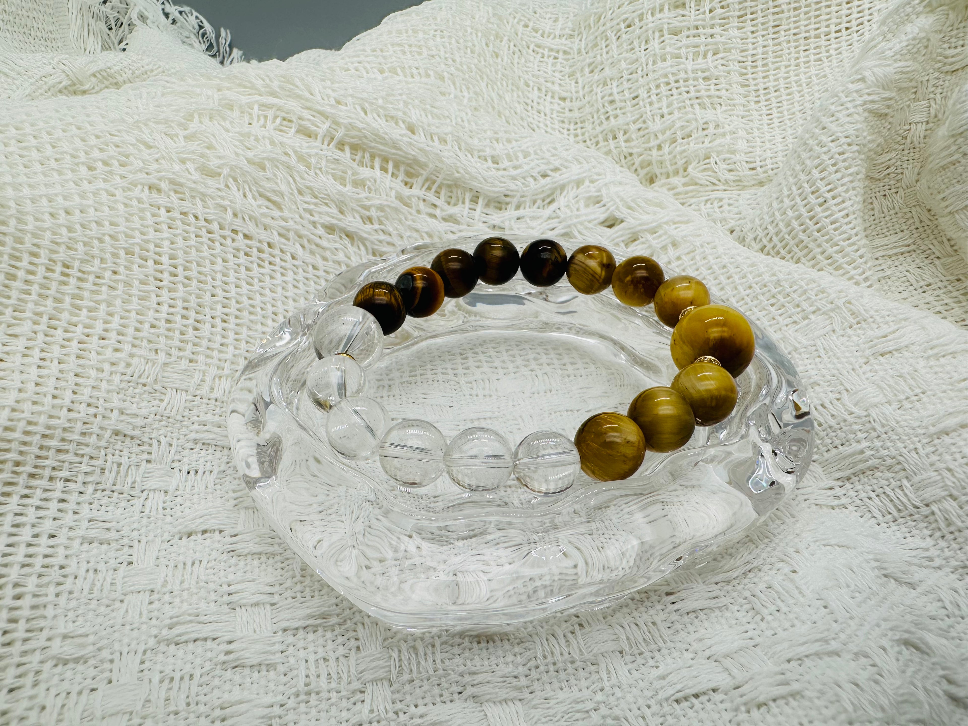 Energiearmband aus Gelbem Tigerauge & Klarem Bergkristall