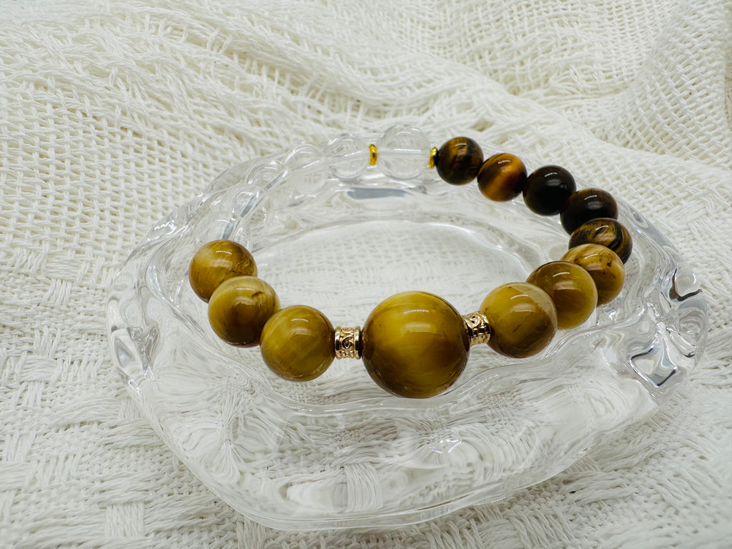 Energiearmband aus Gelbem Tigerauge & Klarem Bergkristall