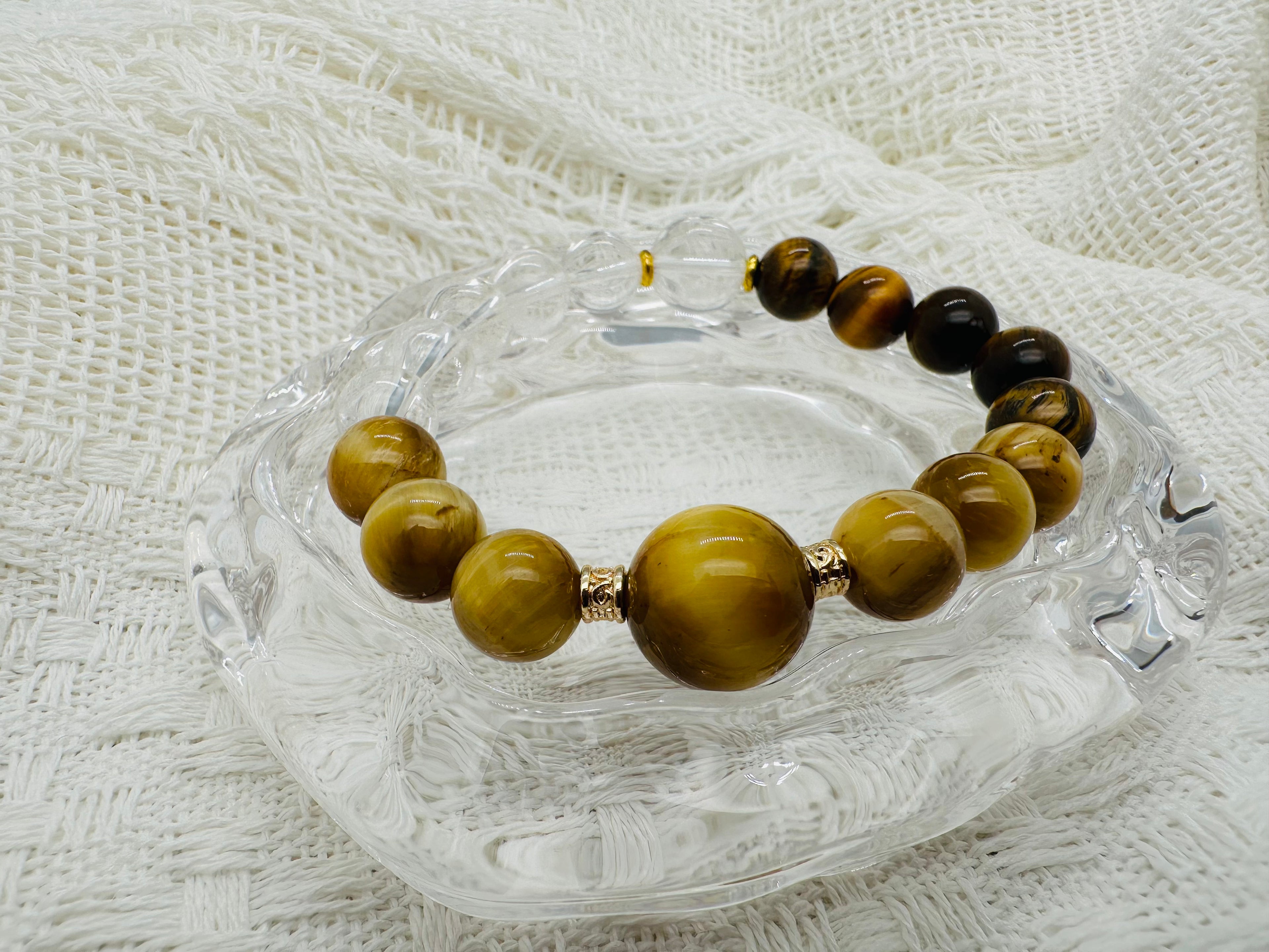 Energiearmband aus Gelbem Tigerauge & Klarem Bergkristall