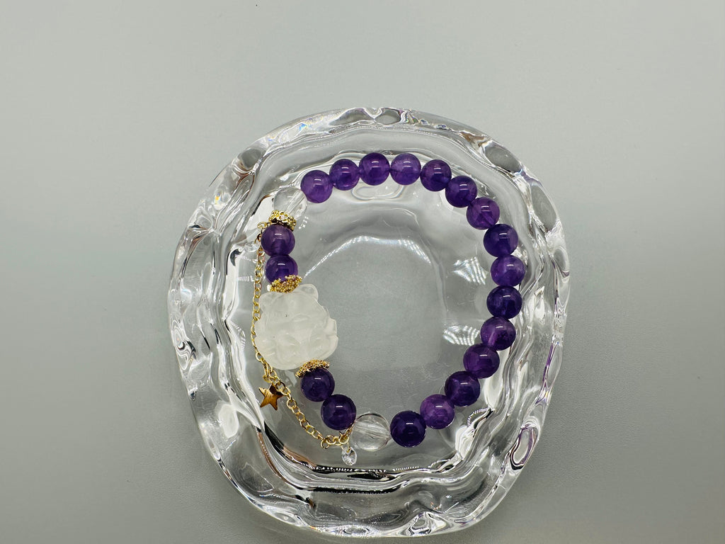 Amethyst Armband mit Bergkristall-Neunschwänzigem Fuchs