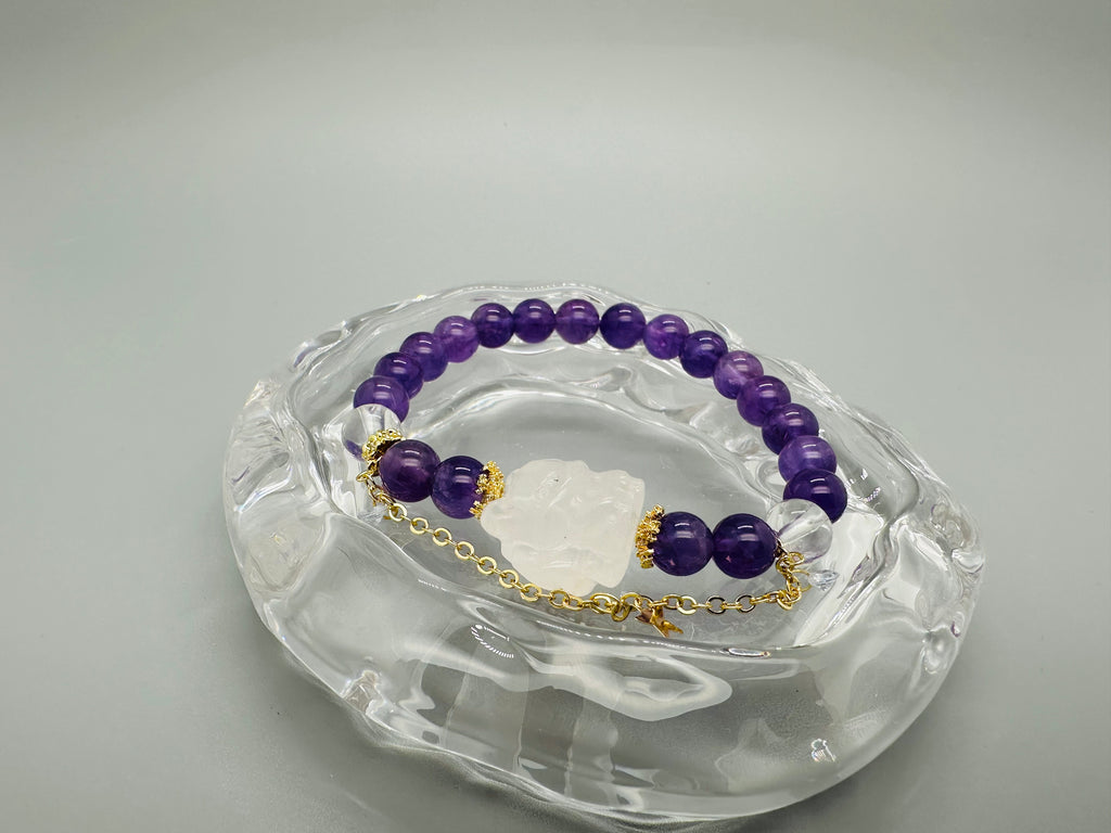 Amethyst Armband mit Bergkristall-Neunschwänzigem Fuchs