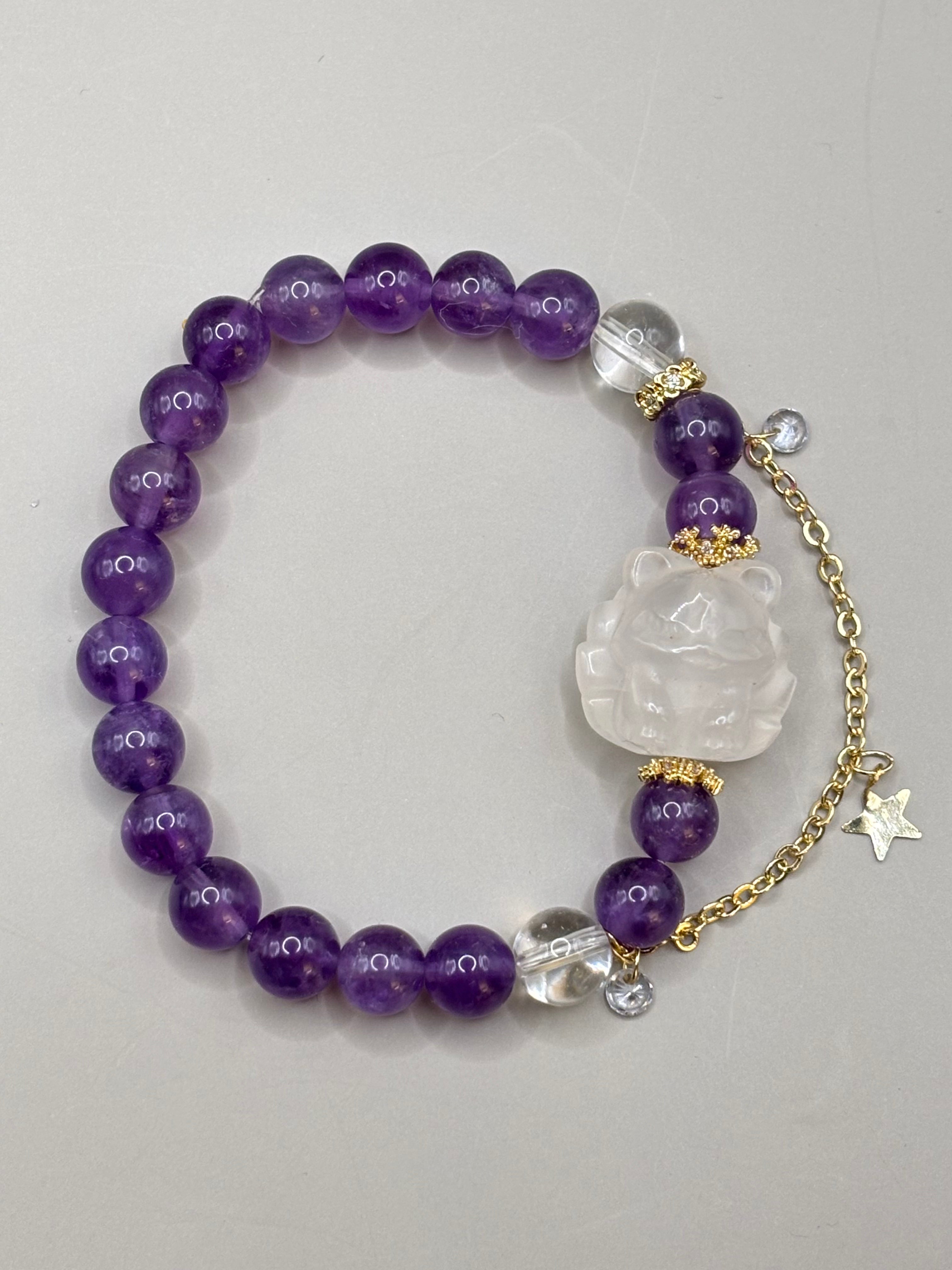 Amethyst Armband mit Bergkristall-Neunschwänzigem Fuchs