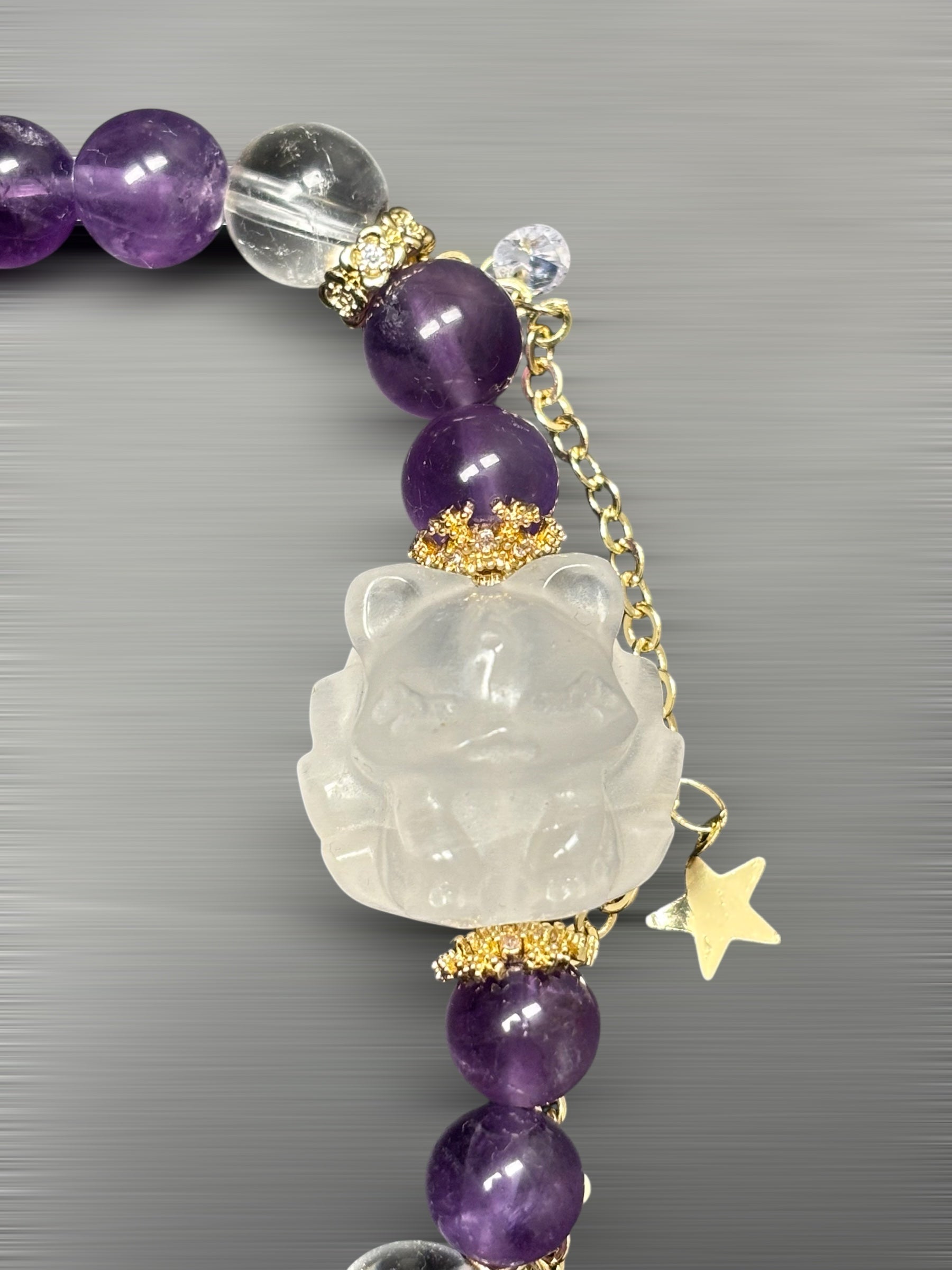 Amethyst Armband mit Bergkristall-Neunschwänzigem Fuchs
