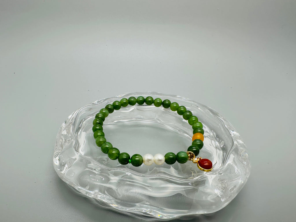 Jaspis Armband mit Perlen & Bernstein