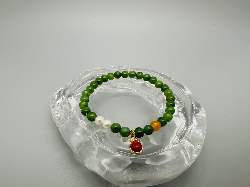 Jaspis Armband mit Perlen & Bernstein