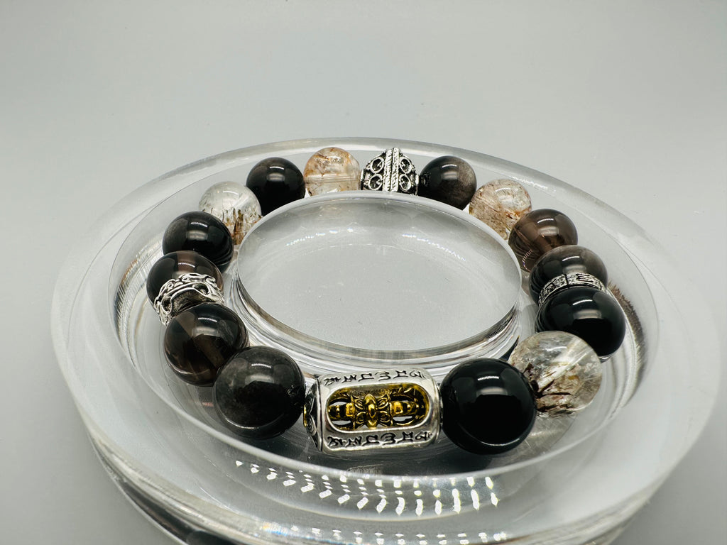 Funkelnder Silberobsidian & Gold-Super 7 Armband – Edle Energie & Eleganz