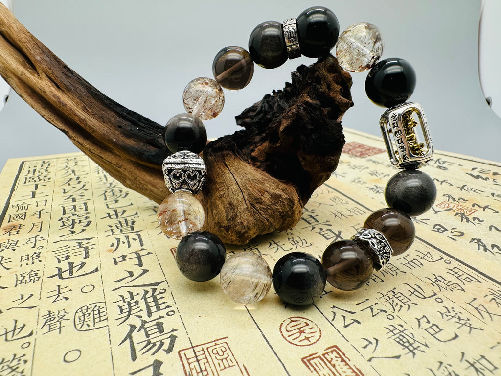 Funkelnder Silberobsidian & Gold-Super 7 Armband – Edle Energie & Eleganz