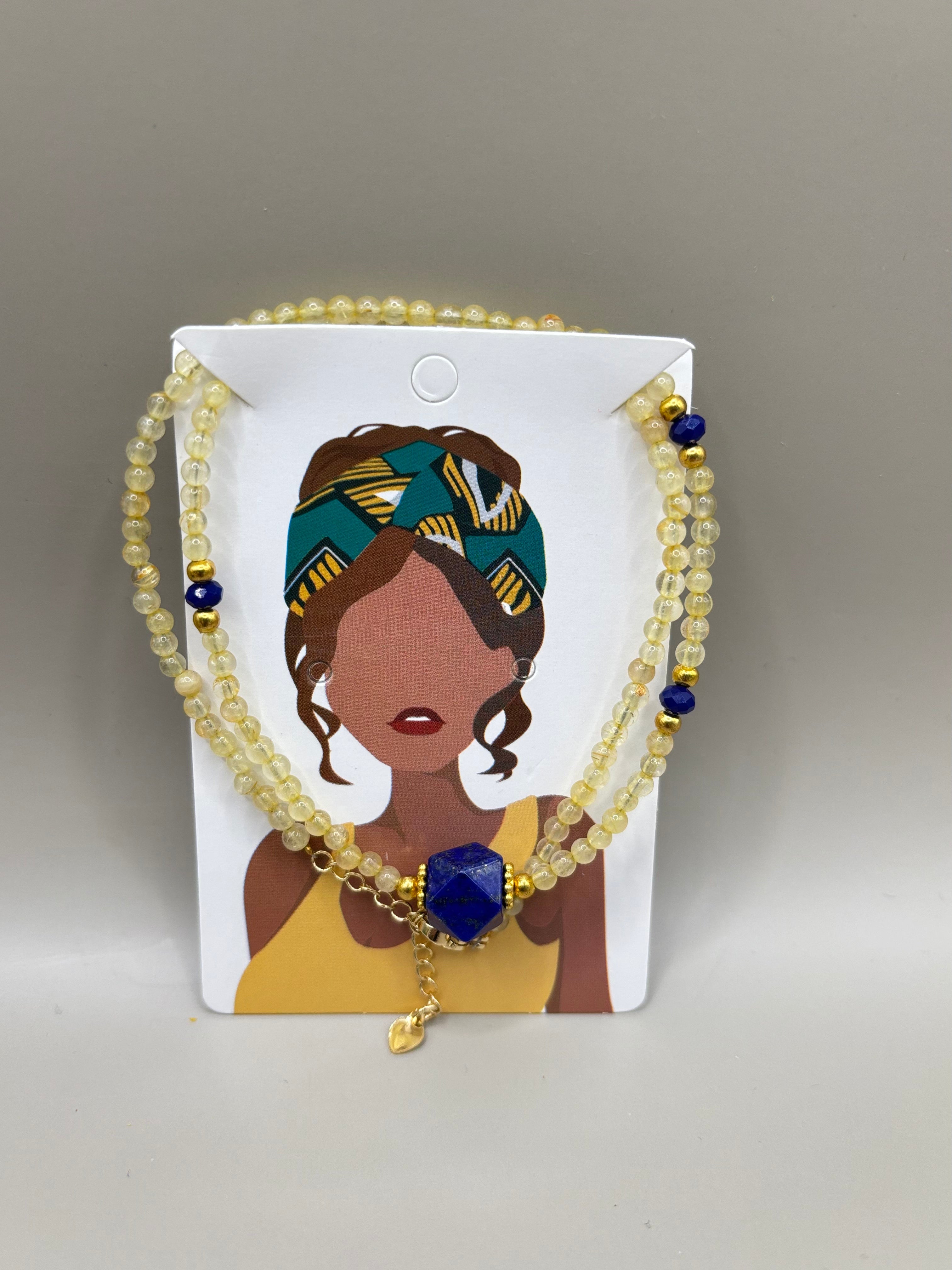 Halskette mit Lapis Lazuli & Citrin – Handgefertigter Kristallschmuck